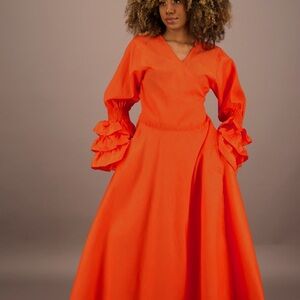 Elegant Black and Orange Long Sleeve Dress